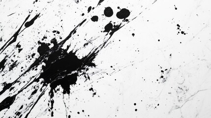 Splattered black paint on white marble, striking abstract background generative ai