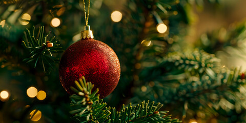 Close up of Christmas ball on tree