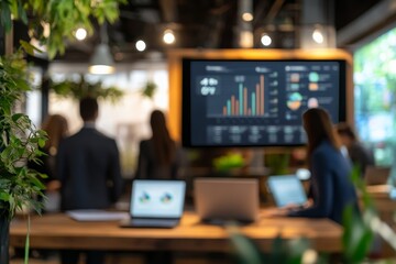 Fototapeta premium Data Analytics Dashboard in a Modern Office Setting