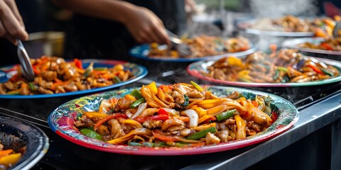 Naklejka premium Delicious Asian Food at a Food Stall