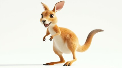 Obraz premium 3D adventurous cartoon kangaroo hopping and jumping on a white background