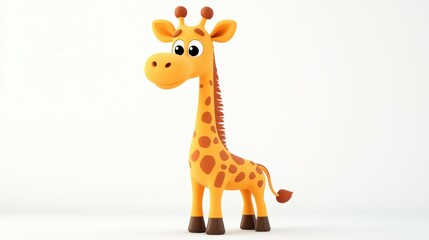 Fototapeta premium Playful 3D Cartoon Giraffe Curiously Stretching Neck on White Background