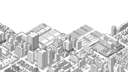 俯瞰から見た立体の街並みベクターイラスト
