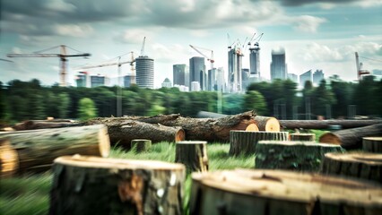 Fototapeta premium City Skyline and Deforestation in Foreground
