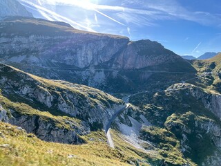 Mountain pass Mangart saddle in the Julian Alps, Strmec na Predelu (Triglav National Park,...