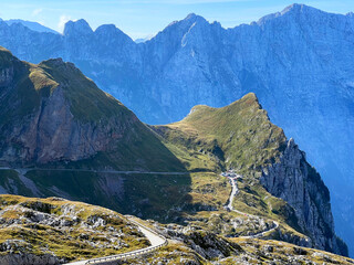 Mountain pass Mangart saddle in the Julian Alps, Strmec na Predelu (Triglav National Park,...