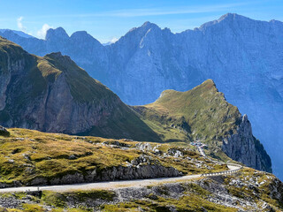 Mountain pass Mangart saddle in the Julian Alps, Strmec na Predelu (Triglav National Park,...