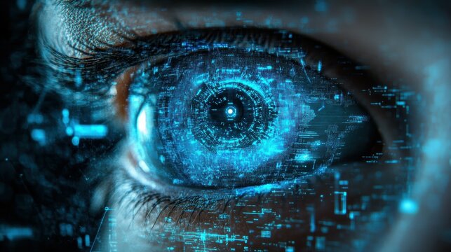 Widescreen conceptual image depicting the erosion of personal privacy due to the prevalence of AI-powered surveillance and profiling