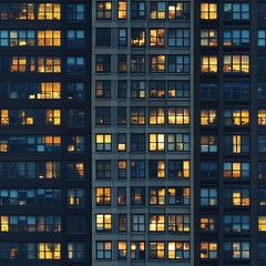 Seamless pattern of skycraper or office building windows at night - tiles, texture