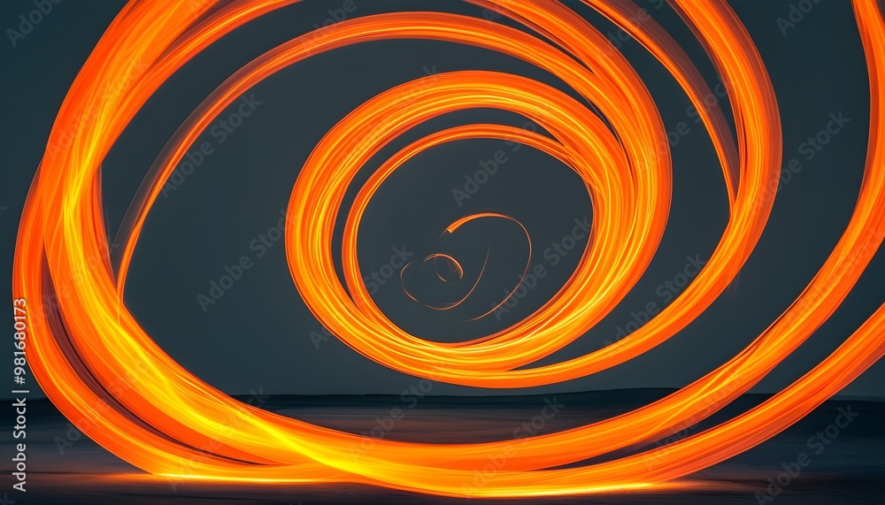 Wall mural vivid orange light trail forms a swirling vortex in long exposure against a pristine white canvas