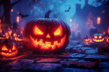 Naklejka premium Spooky Jack-O-Lantern On A Halloween Night