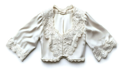 Elegant white satin top with delicate lace trim. Perfect for a romantic evening or special occasion.