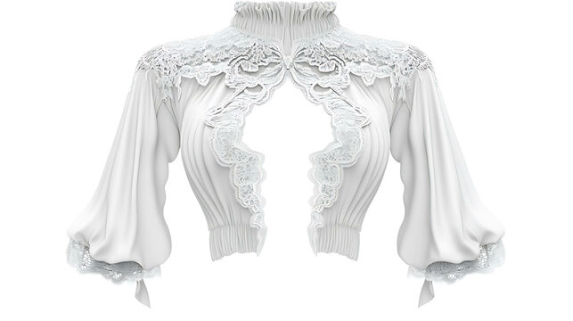 White lace bolero with long, puffed sleeves and a keyhole neckline.
