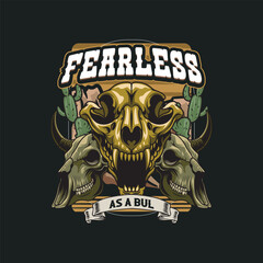 Vector Illustration of Bull's Skull with Vintage Illustration Available for Tshirt Design