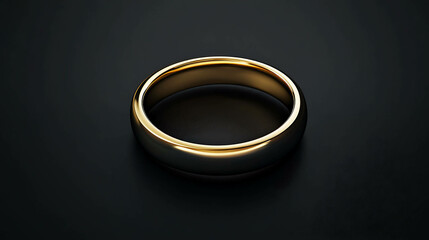 A simple gold band ring on a black background.