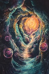 Worms-eye perspective of a magical landscape