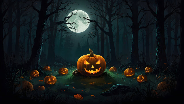 halloween theme with glowing pumpkin