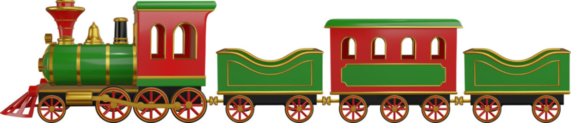 isolated 3d steam train side view. christmas toy train realistic illustration