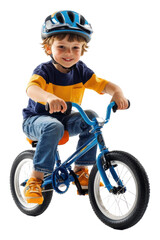 Obraz premium Child on blue bike with helmet outdoors isolated on transparent background
