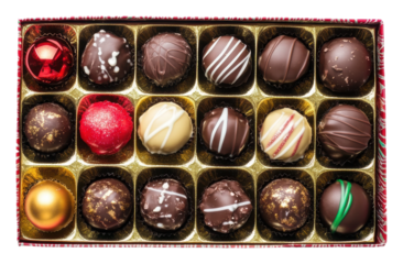 Gourmet chocolates in a festive box isolated on transparent background