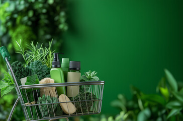 Contemporary Handcart Filled with Green Eco-Friendly Products: Sustainability on the Move