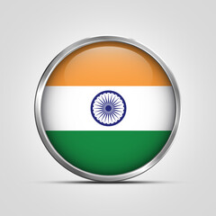 Obraz premium silver plate with glossy flag. India flag stamp. made in stamp isolated in white background. royal, allegiance, symbol, minimal, vector, 3d, icon, illustration.