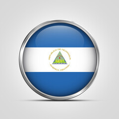 silver plate with glossy flag. Nicaragua flag stamp. made in stamp isolated in white background. royal, allegiance, symbol, minimal, vector, 3d, icon, illustration.