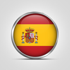 Obraz premium silver plate with glossy flag. Spain flag stamp. made in stamp isolated in white background. royal, allegiance, symbol, minimal, vector, 3d, icon, illustration.