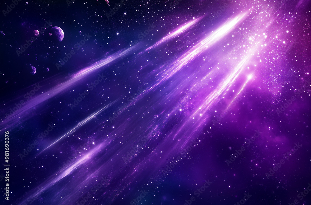 Wall mural silver comets darting across a deep purple sky: celestial phenomena illustrated