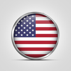 silver plate with glossy flag. United States of America flag stamp. made in stamp isolated in white background. royal, allegiance, symbol, minimal, vector, 3d, icon, illustration.