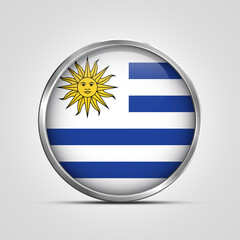 Obraz premium silver plate with glossy flag. Uruguay flag stamp. made in stamp isolated in white background. royal, allegiance, symbol, minimal, vector, 3d, icon, illustration.