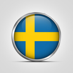 Obraz premium silver plate with glossy flag. Sweden flag stamp. made in stamp isolated in white background. royal, allegiance, symbol, minimal, vector, 3d, icon, illustration.