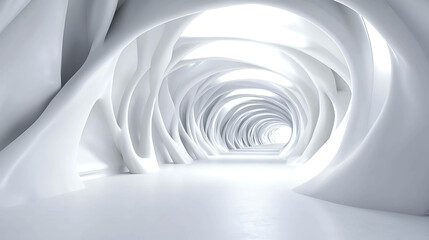 Obraz premium A long white tunnel with a bright light at the end.