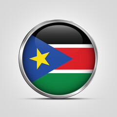 Fototapeta premium silver plate with glossy flag. South Sudan flag stamp. made in stamp isolated in white background. royal, allegiance, symbol, minimal, vector, 3d, icon, illustration.