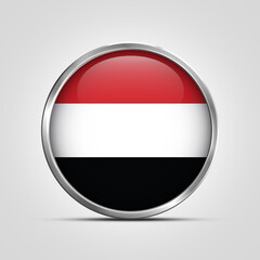 silver plate with glossy flag. Yemen flag stamp. made in stamp isolated in white background. royal, allegiance, symbol, minimal, vector, 3d, icon, illustration.