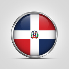 silver plate with glossy flag. Dominican Republic flag stamp. made in stamp isolated in white background. royal, allegiance, symbol, minimal, vector, 3d, icon, illustration.