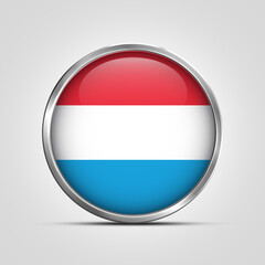 Obraz premium silver plate with glossy flag. Luxembourg flag stamp. made in stamp isolated in white background. royal, allegiance, symbol, minimal, vector, 3d, icon, illustration.