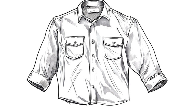 recommend clip art: Line art illustration of a classic button-up shirt with two pockets.