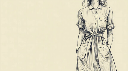 Naklejka premium Fashion illustration of a woman in a collared dress with a belt.