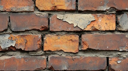 Obraz premium Detailed image of crumbling mortar between bricks in an exterior wall