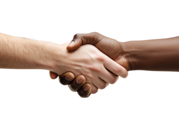 Hands of diverse individuals shaking in unity isolated on transparent background