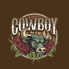 Vector Illustration of Bull's Head with Vintage Illustration Available for Tshirt Design