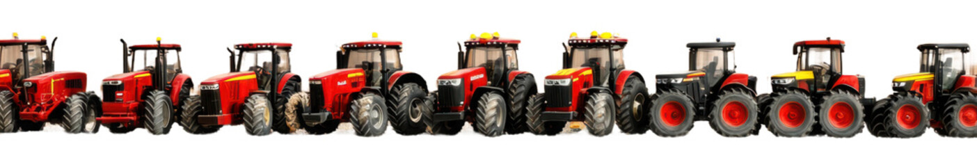Obraz premium Tractors at a farming equipment show isolated on transparent background