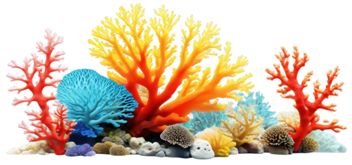 Group of colorful corals  on transparent background