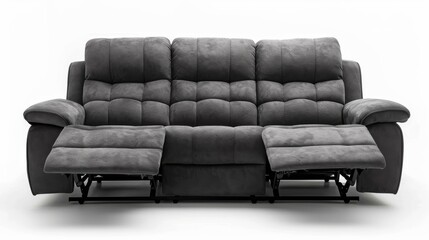 modern reclining sofa with plush fabric upholstery in charcoal gray