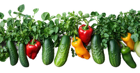 Fresh cucumbers and peppers growing isolated on transparent background