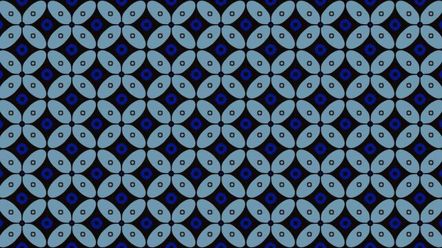 Detail moving blue Classic Kawung Batik Pattern, Kawung batik is a typical batik that has a geometric motif in rows.