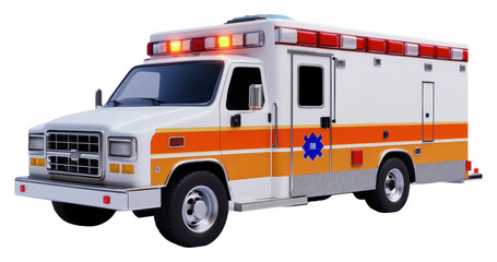Emergency ambulance responding with lights on isolated on transparent background