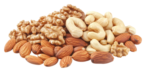 A variety of nuts isolated on transparent background