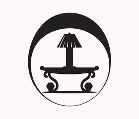 Table lamp light icon outline bright bulb design.